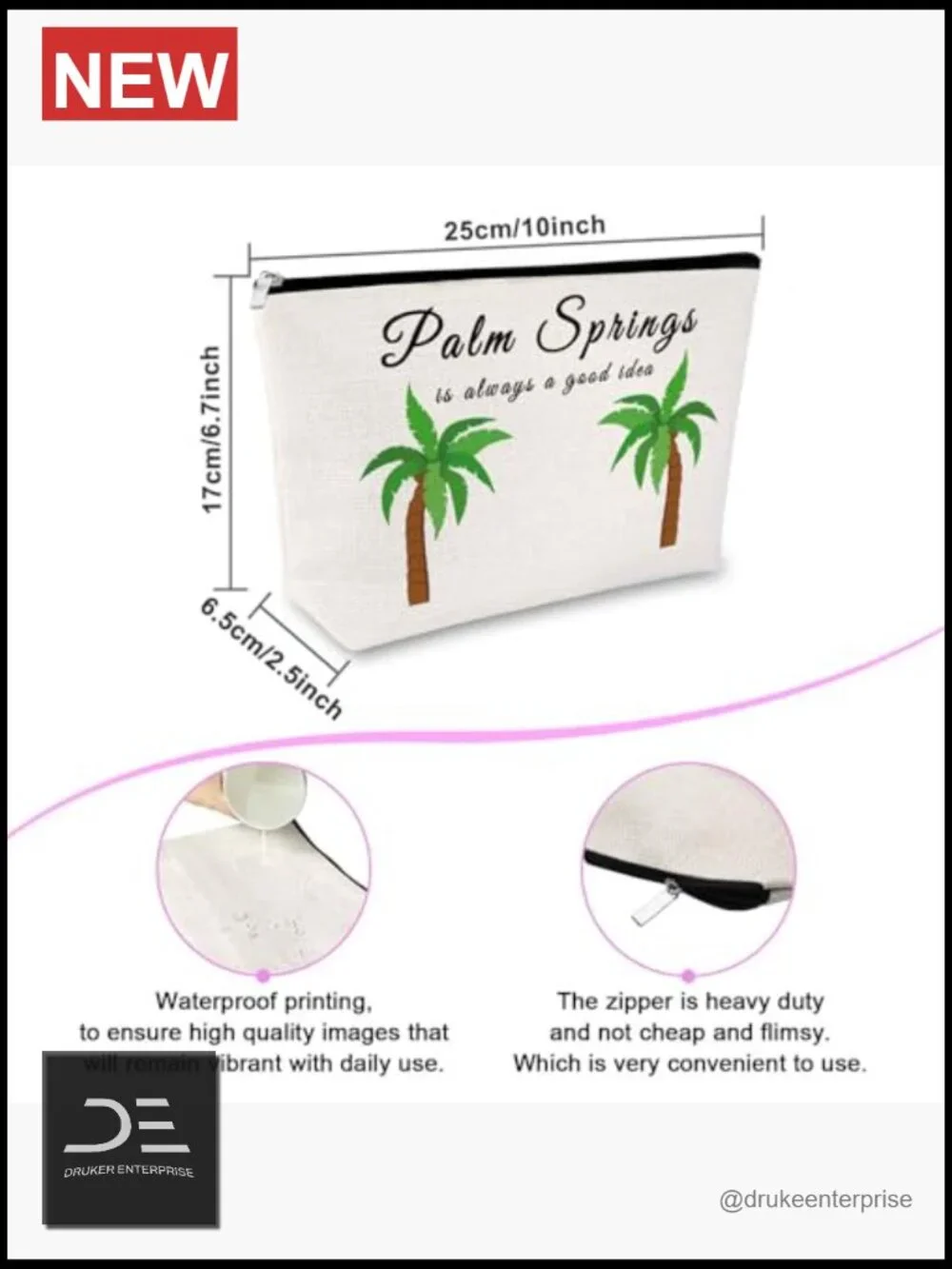 Canvas Zipper Cosmetic Bag Palm Springs Themed Makeup Pouch